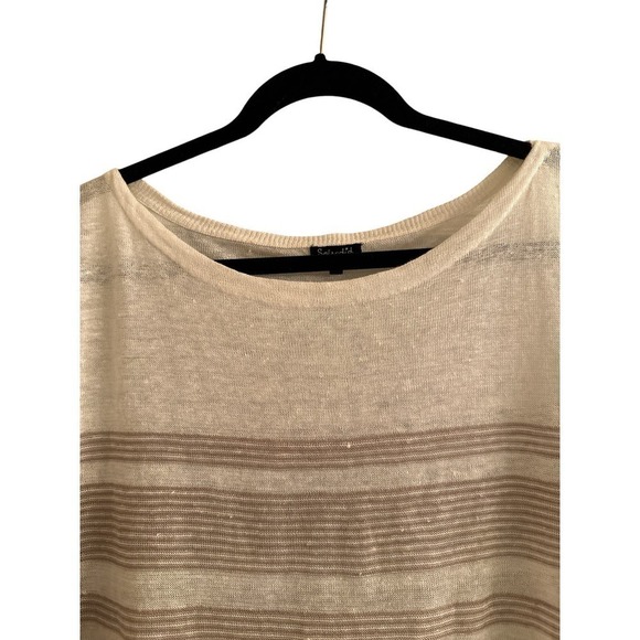 Splendid Women's Long Sleeve Linen Striped Pullover Sweater Size XL Beige White - Picture 3 of 7